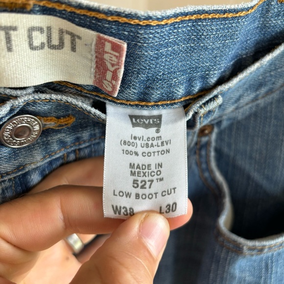 Levis 527 Low Bootcut Cowboy Medium Wash Denim Blue Distressed Jeans Mens 38x30 - Picture 8 of 9